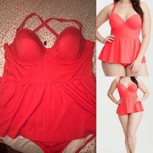 Torrid Peplum One Piece Swimsuit Neon Plus 2X 3X